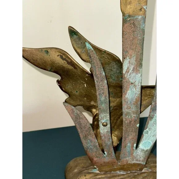 Vintage Brass Flying Duck Bird Goose Cattails Figurine Statue Decor Figure - Picture 5 of 9